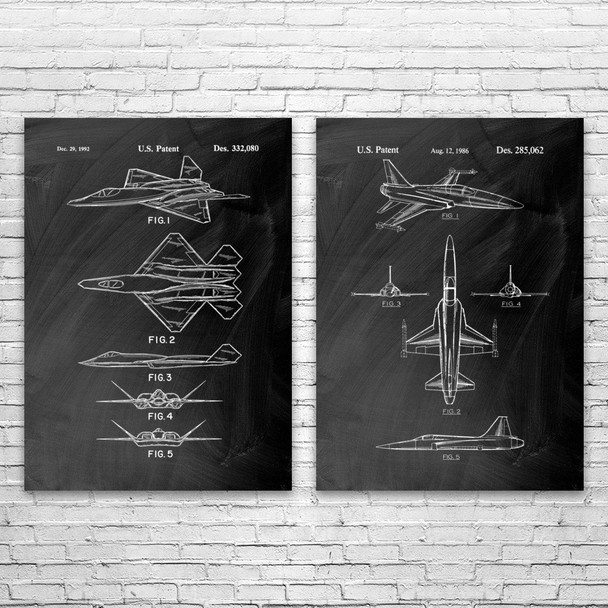 Fighter Jet Patent Wall Art Set of 2
