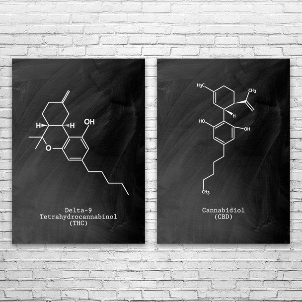 Cannabis Molecule Wall Art Set of 2