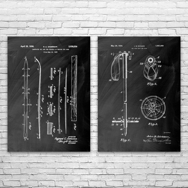 Skiing Patent Wall Art Set of 2