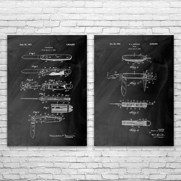 Pocket Knife Patent Wall Art Set of 2