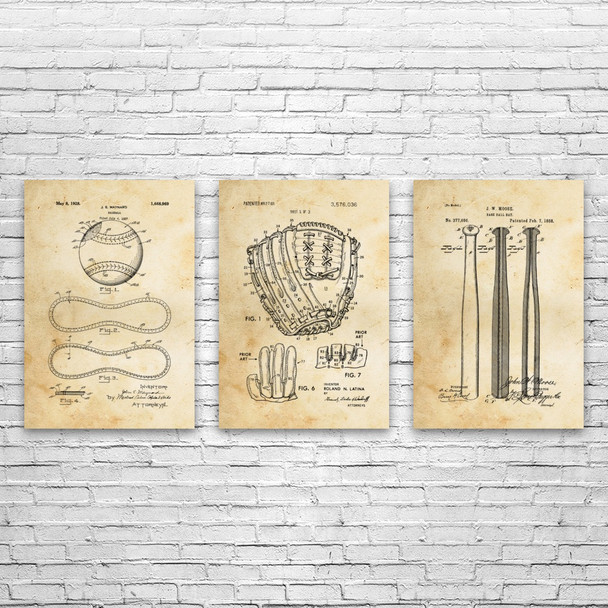 Baseball Patent Wall Art Set of 3