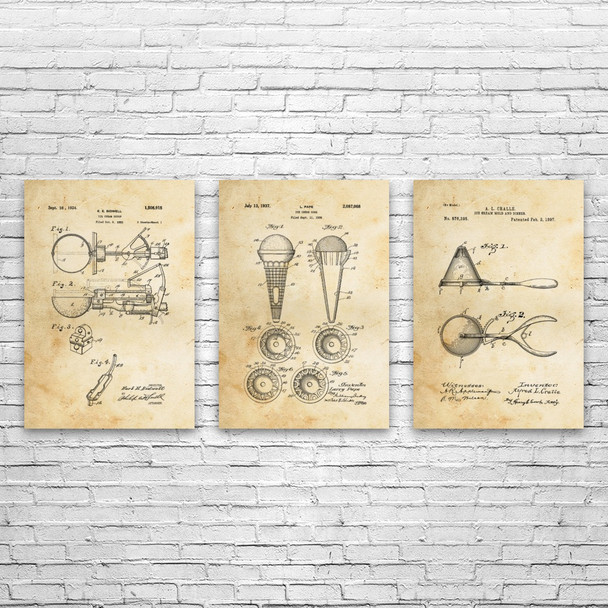 Ice Cream Patent Wall Art Set of 3