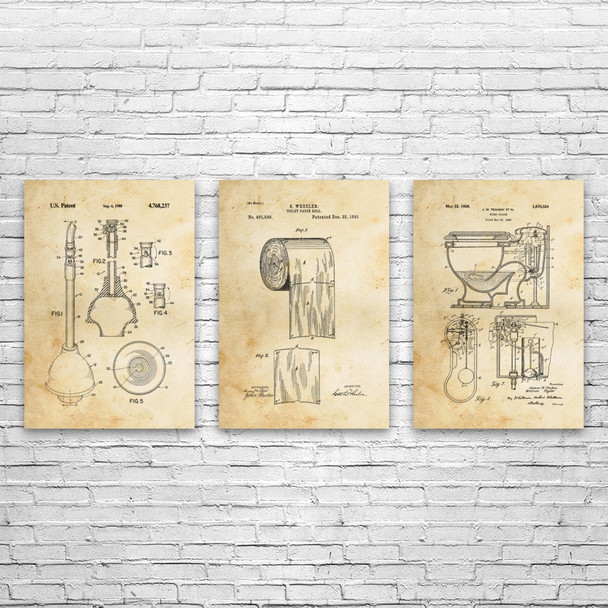 Bathroom Patent Wall Art Set of 3