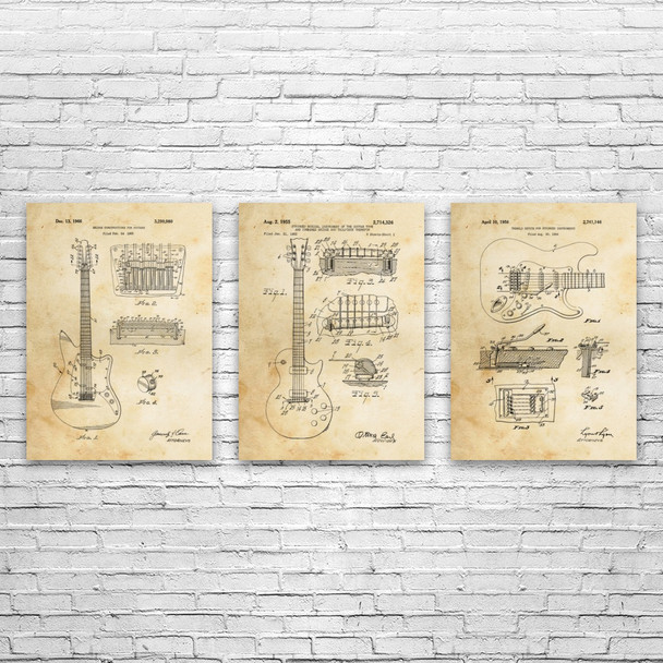 Electric Guitar Patent Wall Art Set of 3