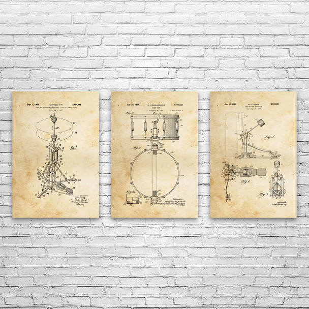 Drum Patent Wall Art Set of 3