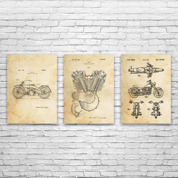 Motorcycle Patent Wall Art Set of 3