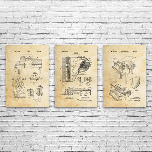 Piano Patent Wall Art Set of 3
