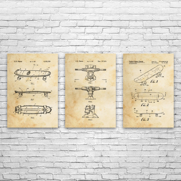Skateboard Patent Wall Art Set of 3