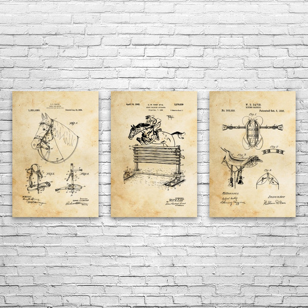 Horse Riding Patent Wall Art Set of 3