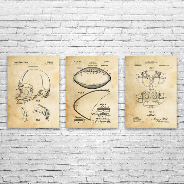 Football Patent Wall Art Set of 3 Football Patent Wall Art Set of 3