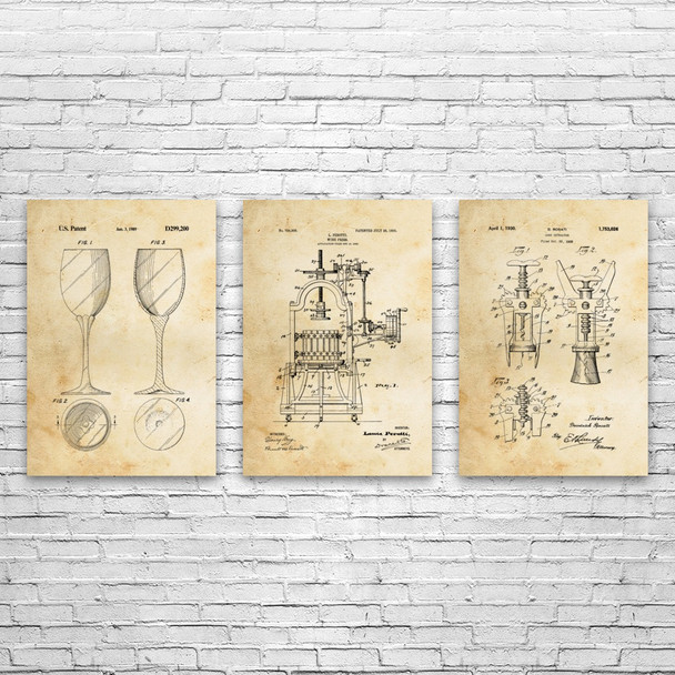 Wine Patent Wall Art Set of 3