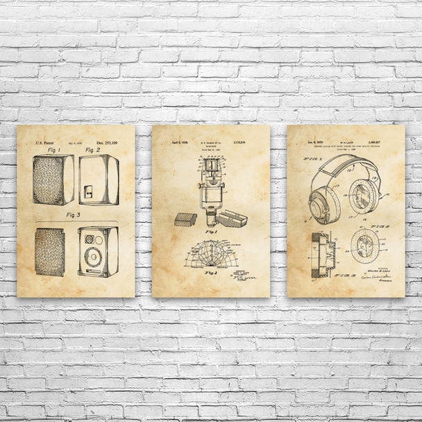 Recording Studio Patent Wall Art Set of 3