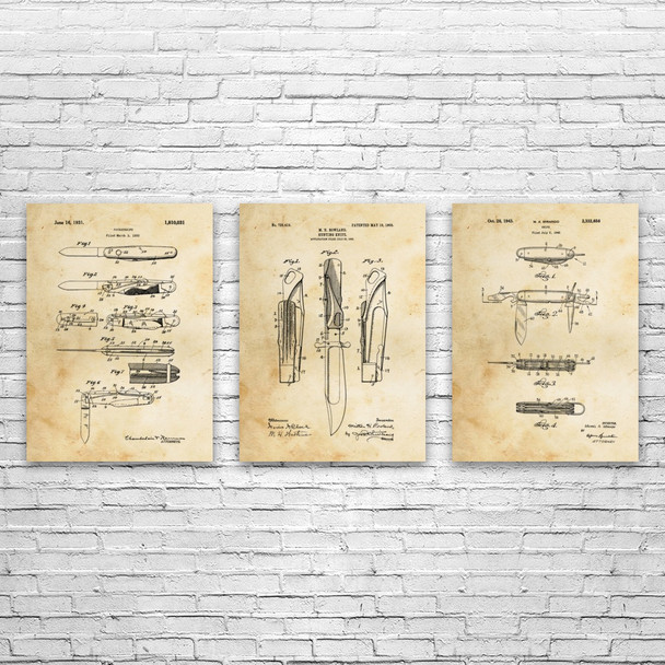 Pocket Knife Patent Wall Art Set of 3