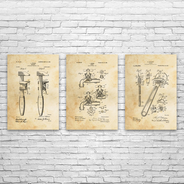 Plumbing Patent Wall Art Set of 3 Plumbing Patent Wall Art Set of 3