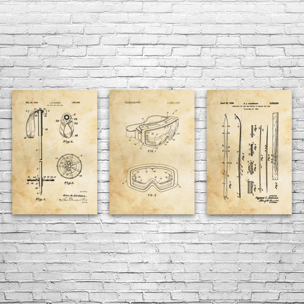 Skiing Patent Wall Art Set of 3