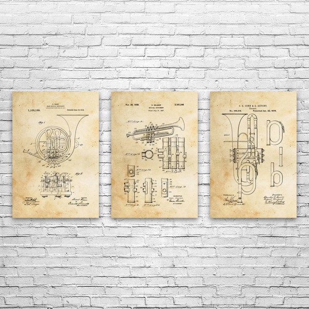 Brass Instruments Patent Wall Art Set of 3