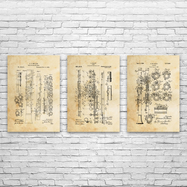 Wind Instruments Patent Wall Art Set of 3