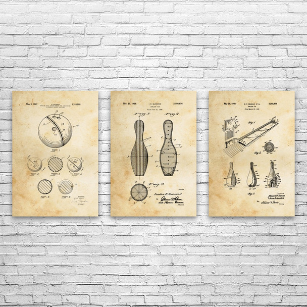 Bowling Patent Wall Art Set of 3