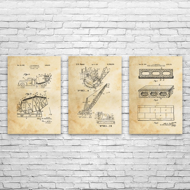 Construction Patent Wall Art Set of 3