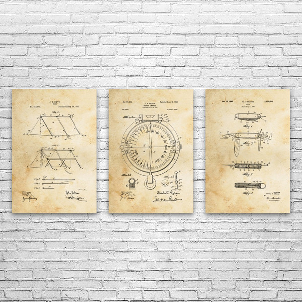 Camping Patent Wall Art Set of 3