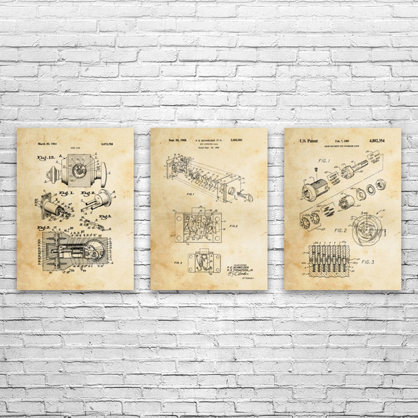 Lock Patent Wall Art Set of 3