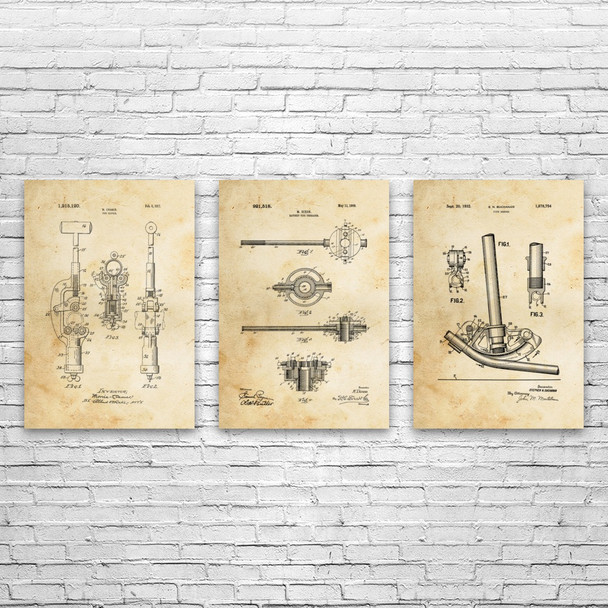 Pipefitting Patent Wall Art Set of 3 Pipefitting Patent Wall Art Set of 3