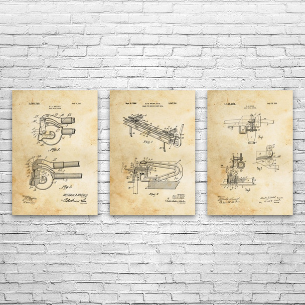 Metal Working Patent Wall Art Set of 3