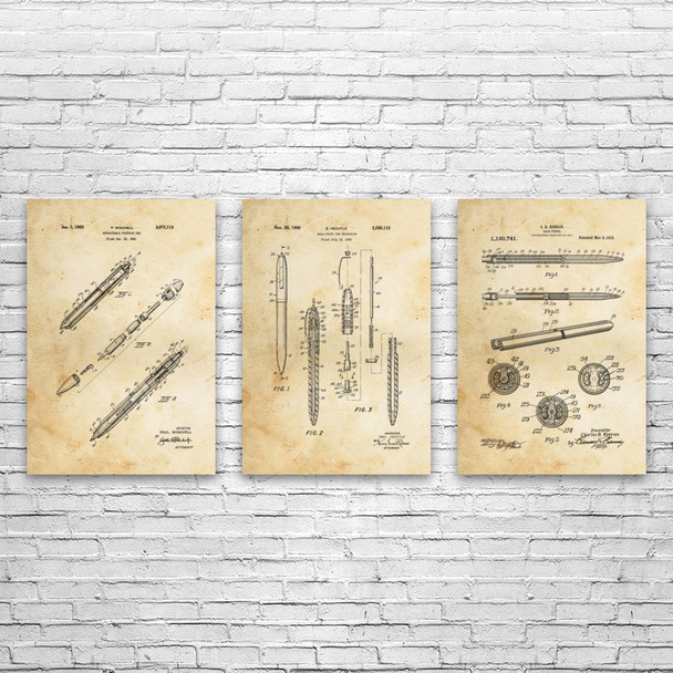 Pen & Pencil Patent Wall Art Set of 3 Pen & Pencil Patent Wall Art Set of 3