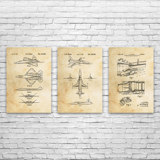 Fighter Jet Patent Wall Art Set of 3