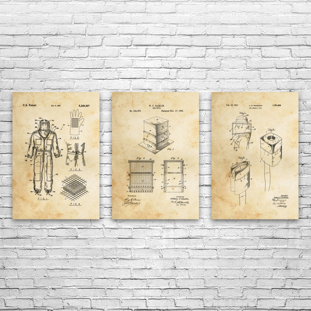 Beekeeping Patent Wall Art Set of 3 Beekeeping Patent Wall Art Set of 3