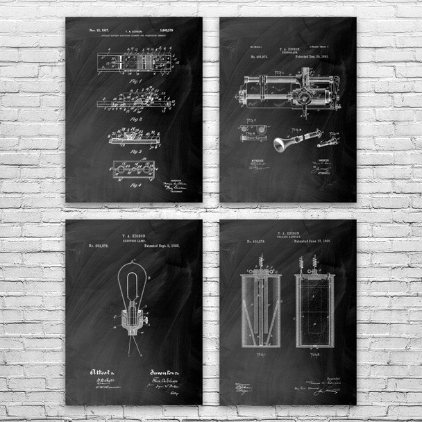 Thomas Edison Patent Wall Art Set of 4