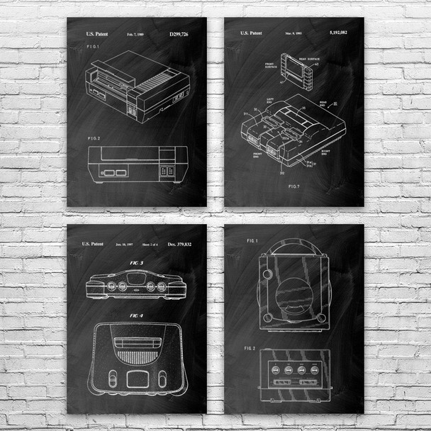 Game Console Patent Wall Art Set of 4