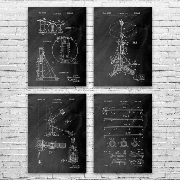 Drum Patent Wall Art Set of 4 Drum Patent Wall Art Set of 4