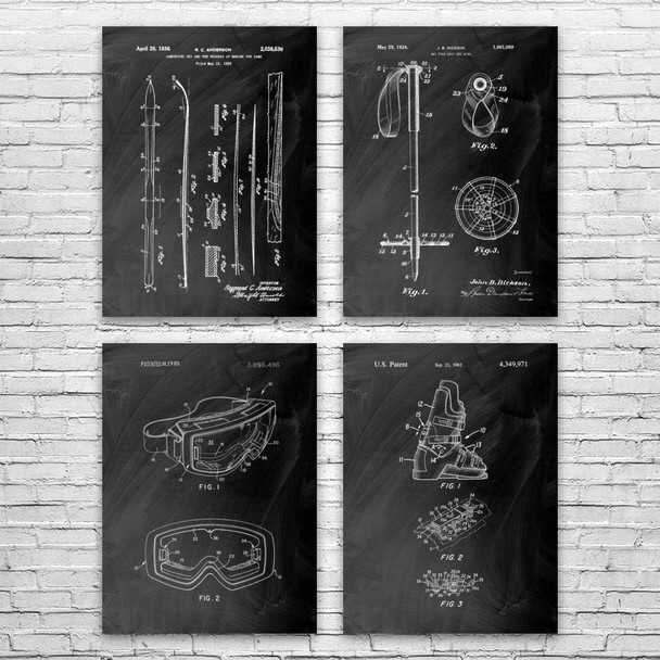 Skiing Patent Wall Art Set of 4