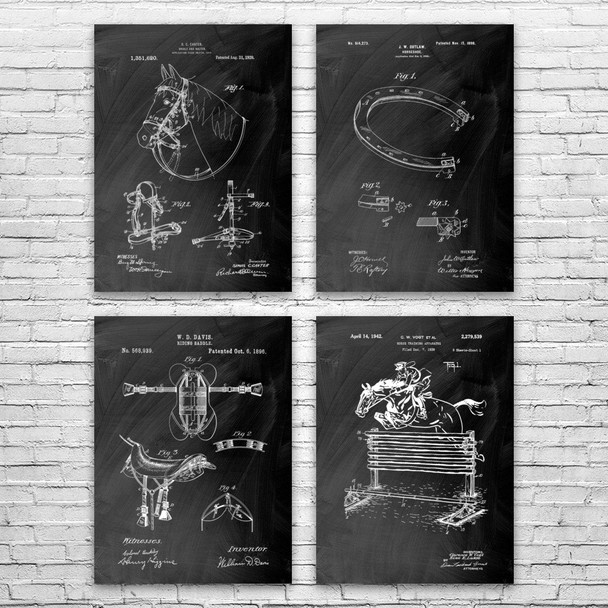 Horse Riding Patent Wall Art Set of 4