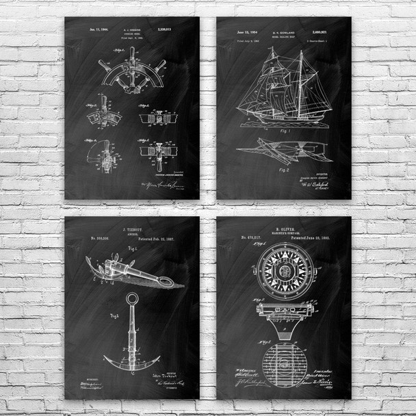 Nautical Patent Wall Art Set of 4 Nautical Patent Wall Art Set of 4