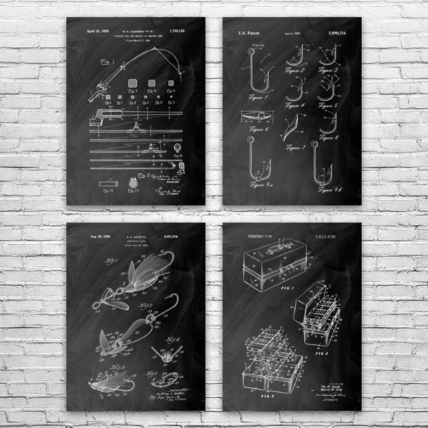 Fishing Patent Wall Art Set of 4 Fishing Patent Wall Art Set of 4