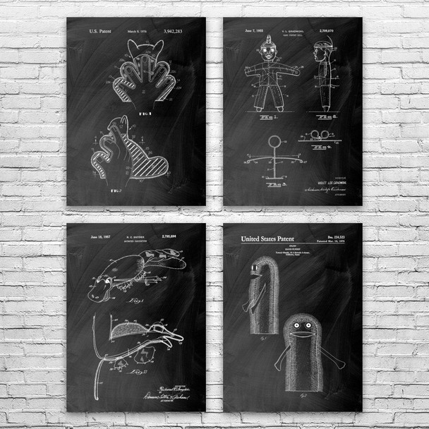 Puppet Patent Wall Art Set of 4 Puppet Patent Wall Art Set of 4
