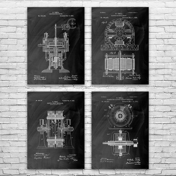 Nikola Tesla Patent Wall Art Set of 4