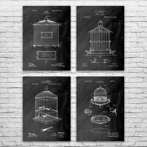 Bird Cage Patent Wall Art Set of 4