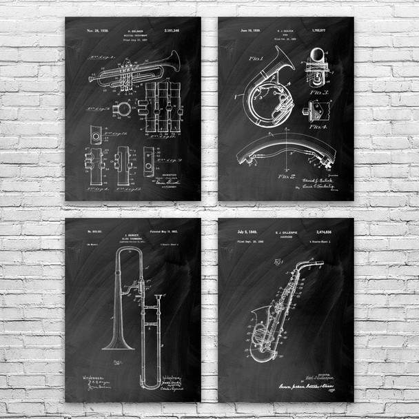 Horn Instruments Patent Wall Art Set of 4
