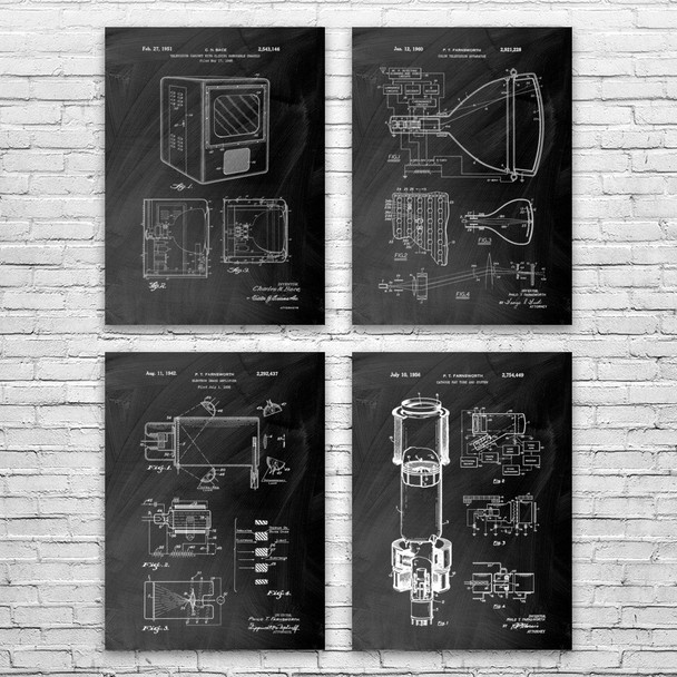Television Patent Wall Art Set of 4