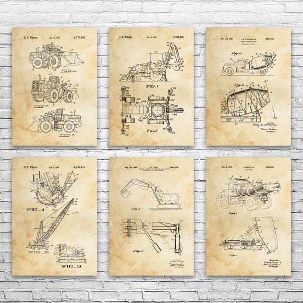 Heavy Machinery Patent Wall Art Set of 6