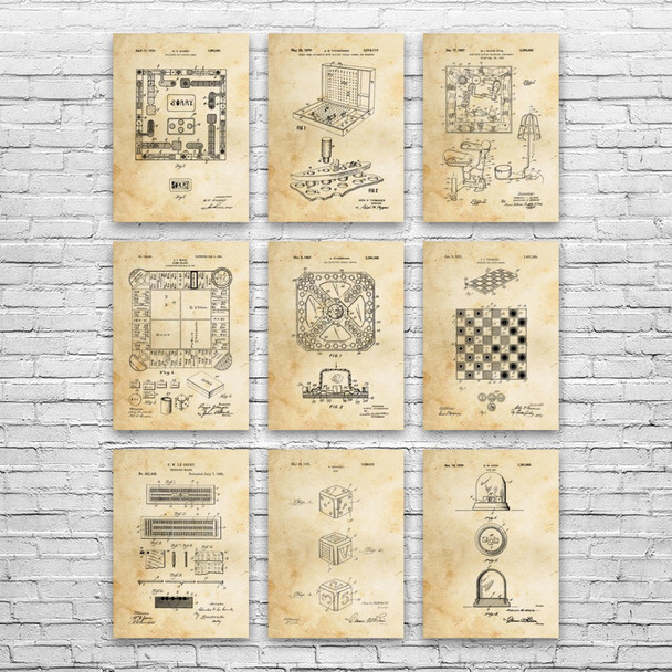 Board Game Patent Wall Art Set of 9 Board Game Patent Wall Art Set of 9