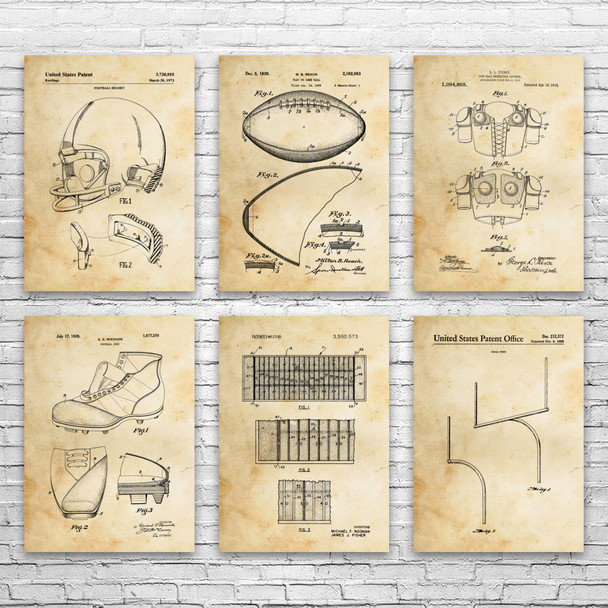 Football Patent Wall Art Set of 6 Football Patent Wall Art Set of 6