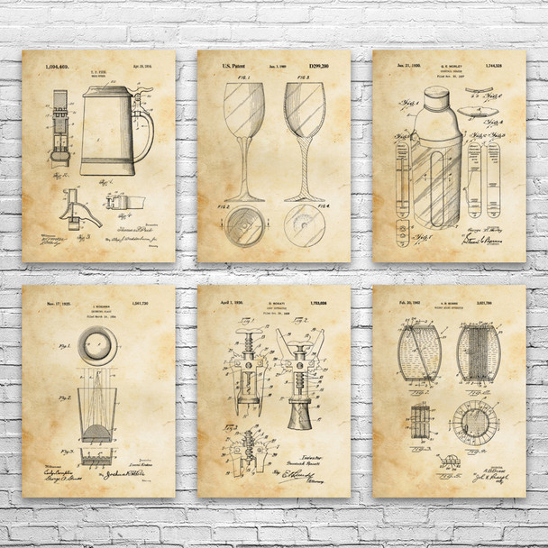 Bar Patent Wall Art Set of 6 Bar Patent Wall Art Set of 6