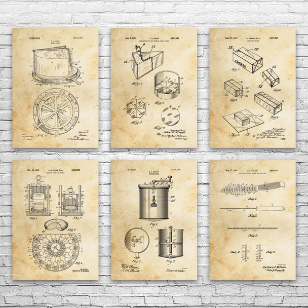 Cheese Patent Wall Art Set of 6