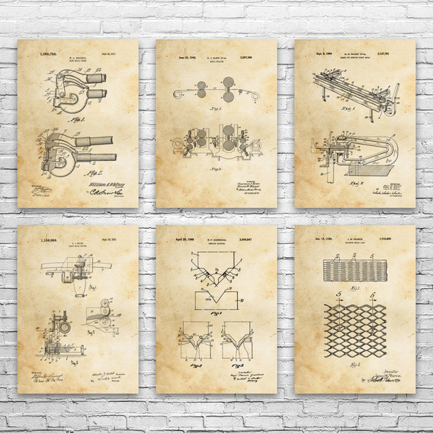 Metal Working Patent Wall Art Set of 6