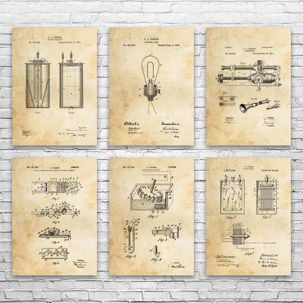 Thomas Edison Patent Wall Art Set of 6