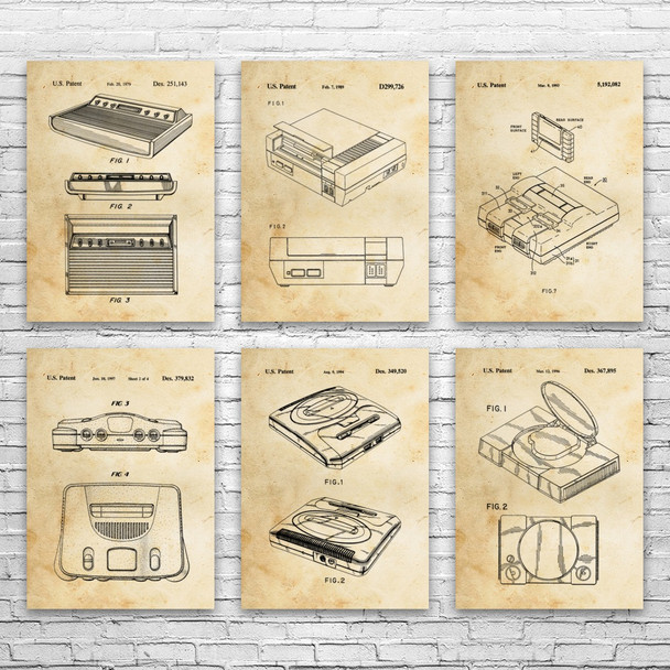 Game Console Patent Wall Art Set of 6 Game Console Patent Wall Art Set of 6